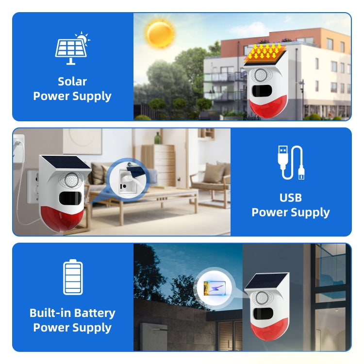 Infrared Motion Detector Solar Outdoor PIR Wireless Strobe Siren Detector Sound Alarm, CT80R USB Upgrade Model Infrared Motion Detector Solar Outdoor PIR Wireless Strobe Siren Detector Sound Alarm, CT80R USB Upgrade Model